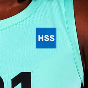 Image of a basketball jersey with bearing the HSS® monogram design.