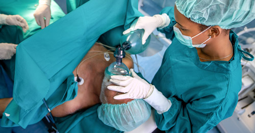 A patient receiving general anesthesia for surgery.