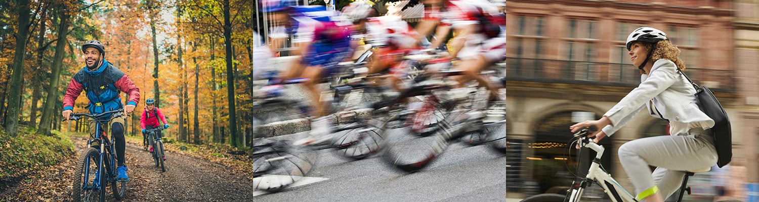 3 photos of cyclists