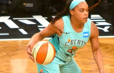 WNBA basketball player Brittany Boyd on the court for the New York Liberty