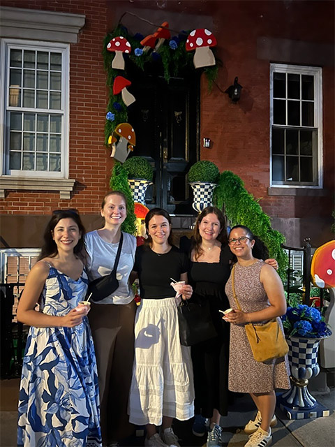 Pediatric rheumatology fellows posing together outdoors