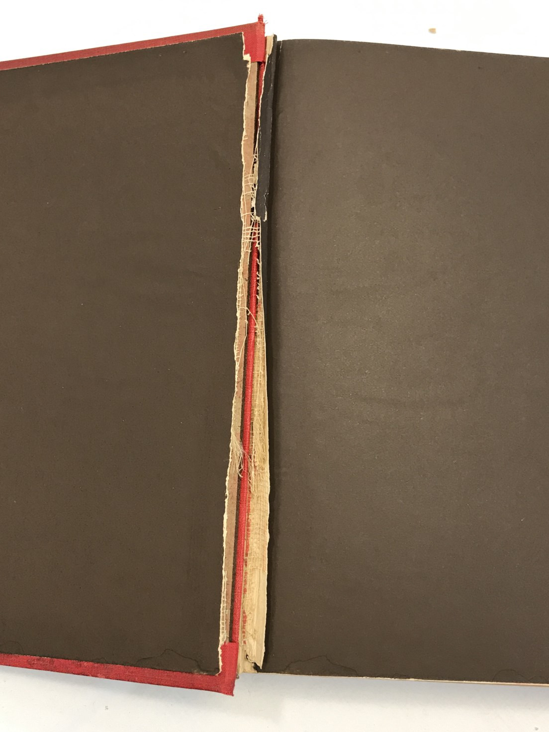 close up of book's cover damage to spine