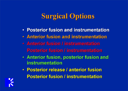 List of surgical options for adult scoliosis.