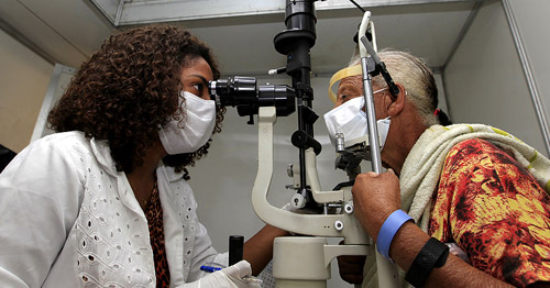 A doctor examining a patients' eyes.