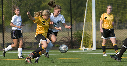 A high school girls soccer game.